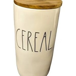 Rae Dunn Cream Ceramic Cereal Canister with Wooden Lid
